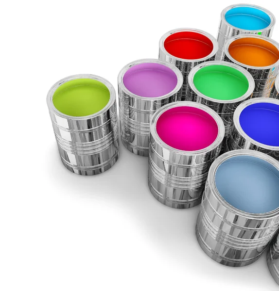 Cans with colorful paints — Stock Photo, Image