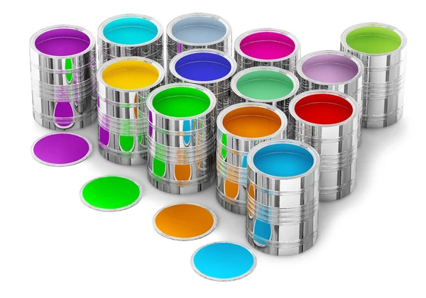 Pinturas coloridas en las latas — Foto de Stock