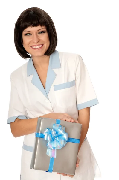 Doctor with a gift — Stock Photo, Image