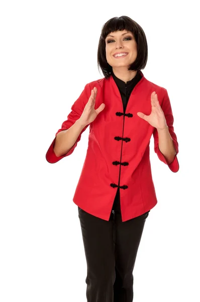 Woman in Chinese dress on fashion week in Paris — Stock Photo, Image