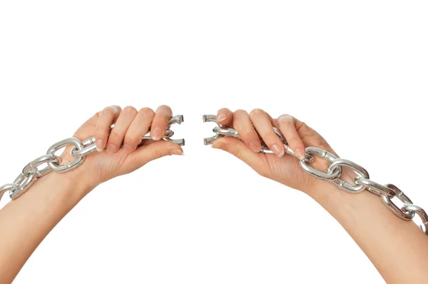 Tearing a heavy chain — Stock Photo, Image