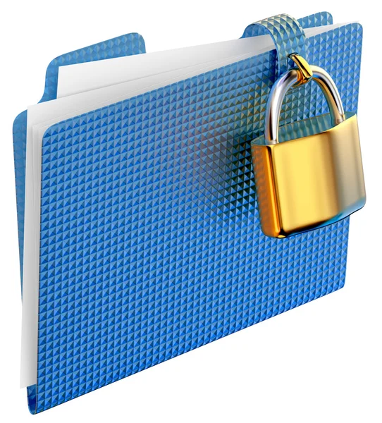 The blue folder with golden hinged lock — Stock Photo, Image