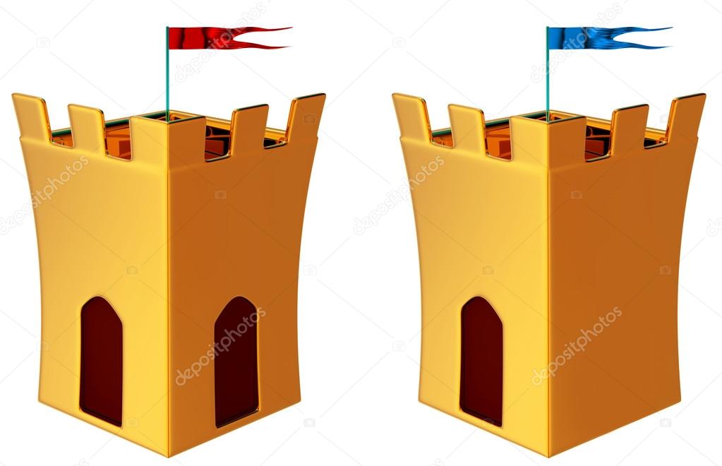 Two towers with flags as a symbol of medieval history