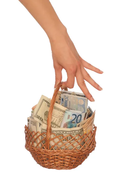 Basket with money — Stock Photo, Image