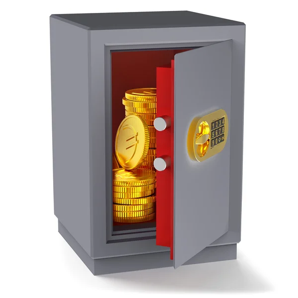 Monedas euro dinero en la caja fuerte —  Fotos de Stock