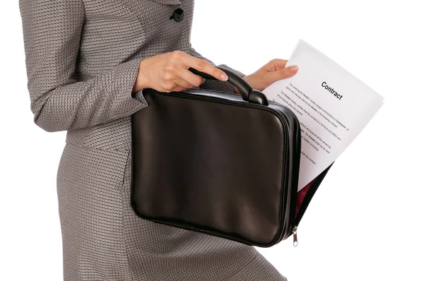 Suitcase with contracts — Stock Photo, Image