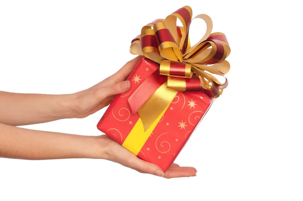 Gift with yellow bow Stock Photo