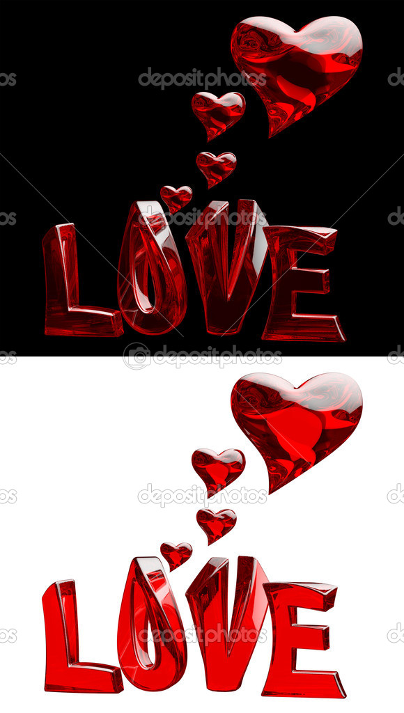 Set of word LOVE with hearts