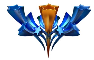 Set of eleven shiny gold and blue stars in motion