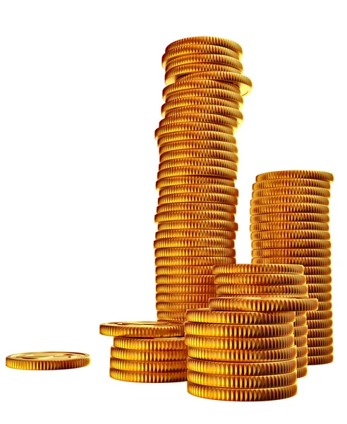 Montones de monedas de oro en dólares — Foto de Stock