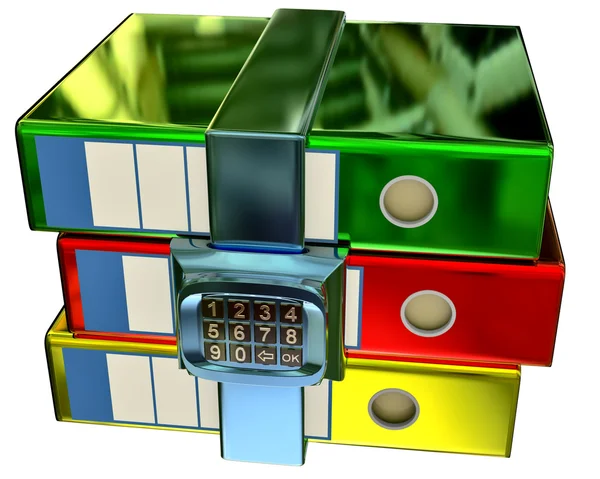 Drie gekleurde mappen met elektronisch slot — Stockfoto