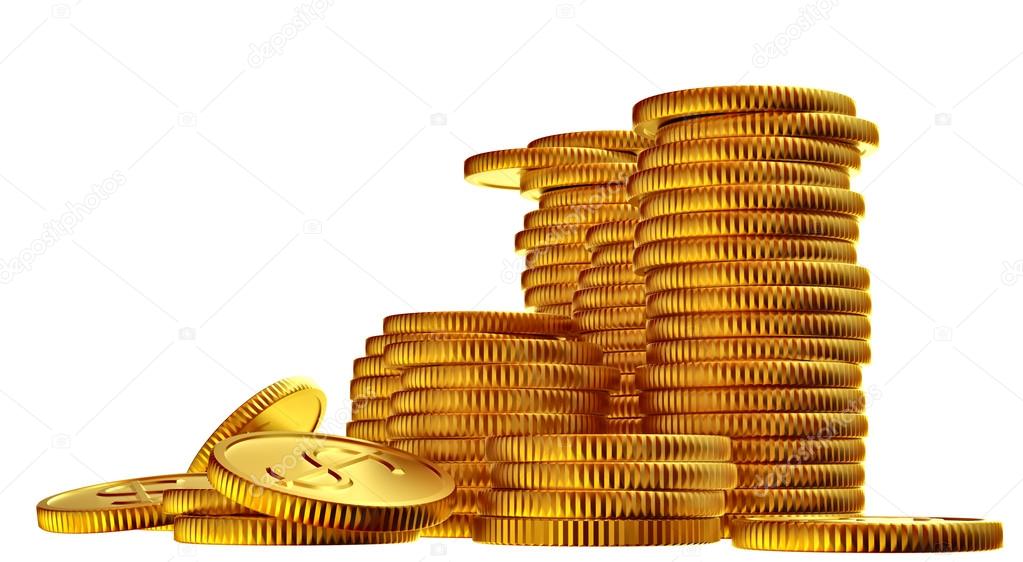 Stacks of gold dollar coins