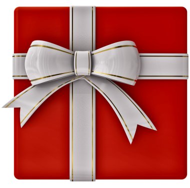 Beyaz kurdele ve yay ile kırmızı Noel hediye