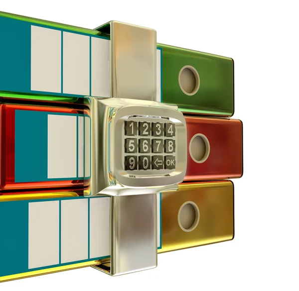 Tre färgade mappar med elektroniska lås — Stockfoto
