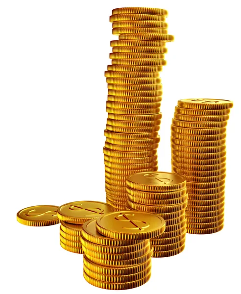 Montones de monedas de oro en dólares —  Fotos de Stock