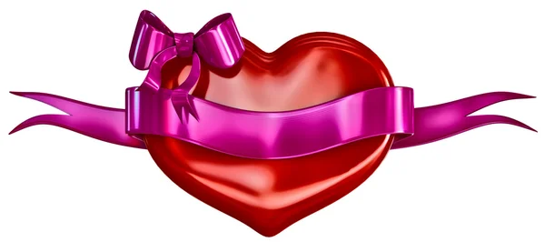 Corazón 3D con lazo y cinta de lillac — Foto de Stock