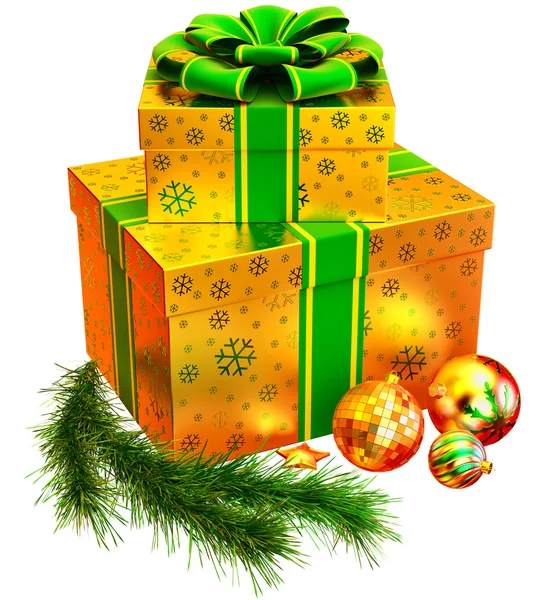 Conjunto de regalos de Navidad con lazo verde — Foto de Stock