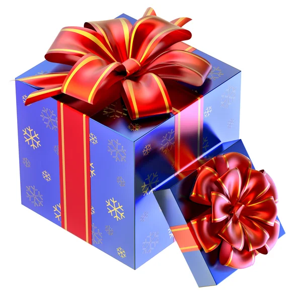 Kırmızı yay ile iki mavi hediyeler — Stok fotoğraf