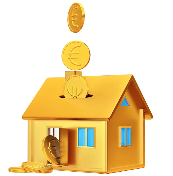 Falling down euro coins to the money box — Stock Photo, Image