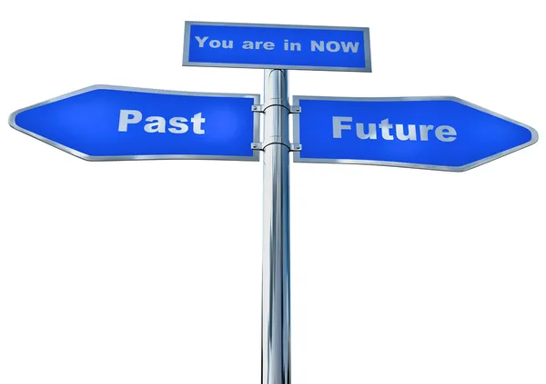 A blue street sign to the Past and Future and Now — Stock Photo, Image