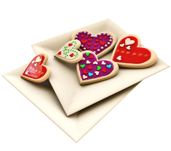 Allsorts hart-vormige cookies voor Valentijnsdag — Stockfoto