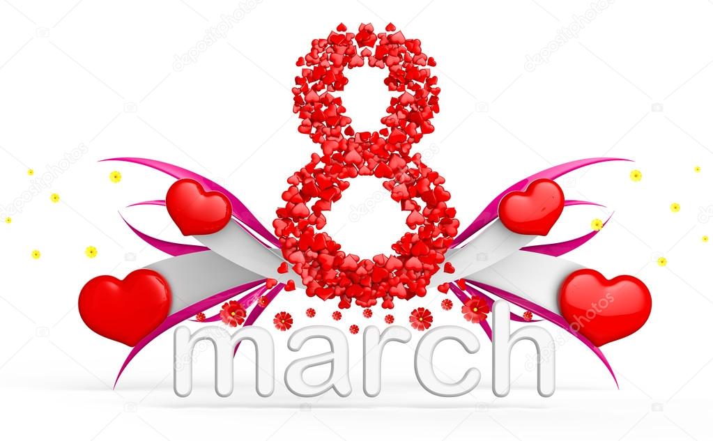 Digit eight consisting of red hearts for March 8