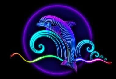 dolphin jumped from ocean and slides on the waves clipart