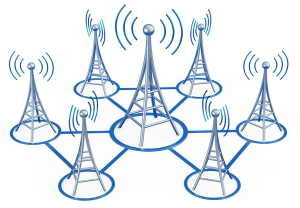 Transmissores digitais envia sinais de alta torre — Fotografia de Stock