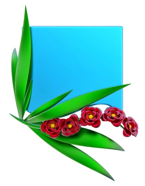 Form with leafs and red flowers — Stock Photo, Image