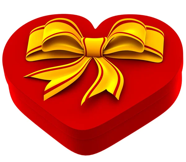 Heart shaped box with golden bow for gift — Stock Photo, Image