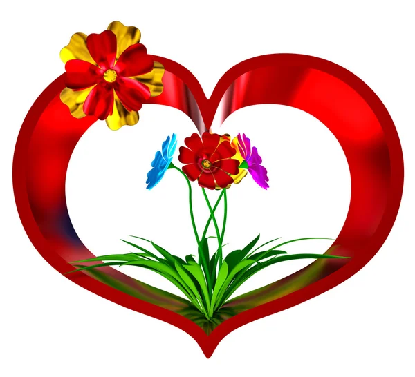 Cuore con fiori e foglie — Foto Stock