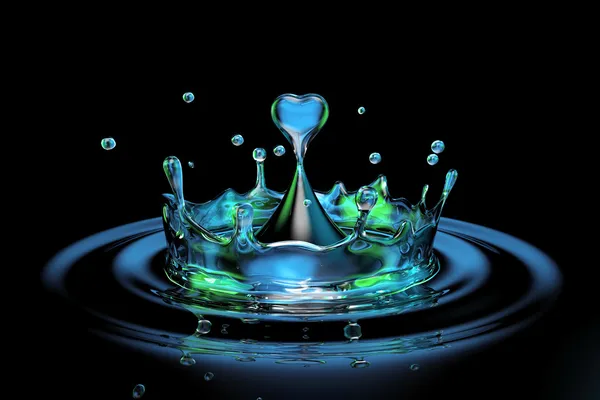 Falling heart shaped water drop into the water — Stock Photo, Image