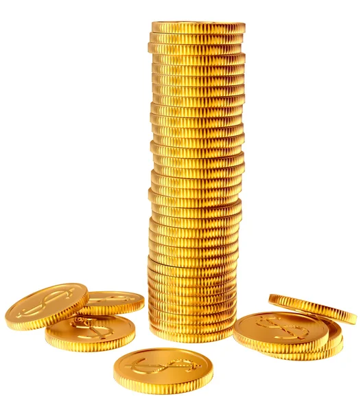 Stacks of gold dollar coins — Stock Photo, Image