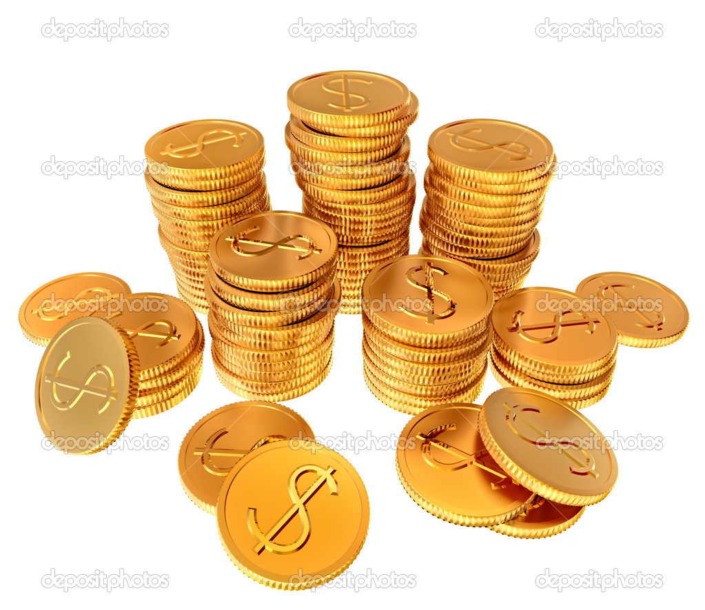 Stacks of gold dollar coins