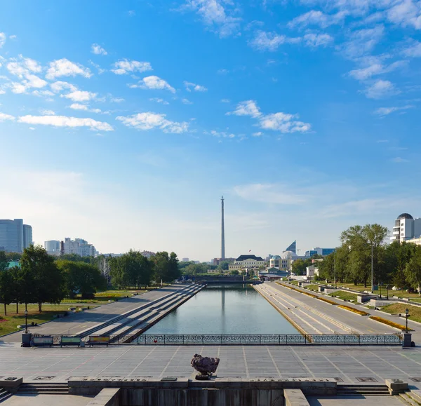 Vista Sobre Plaza Histórica Presa Río Iset Centro Ekaterimburgo Rusia — Foto de Stock