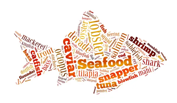 Seafood word cloud — Stock Photo, Image