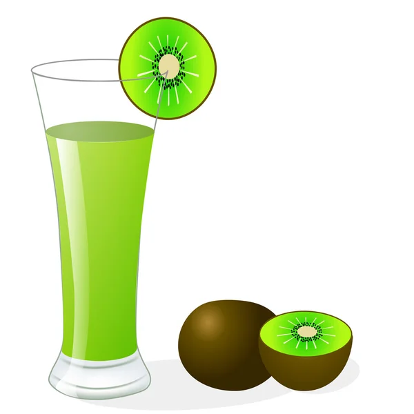 Kiwi de frutas y vaso de jugo — Vector de stock