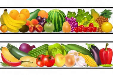 Set food vegetables and fruits painting vector damp