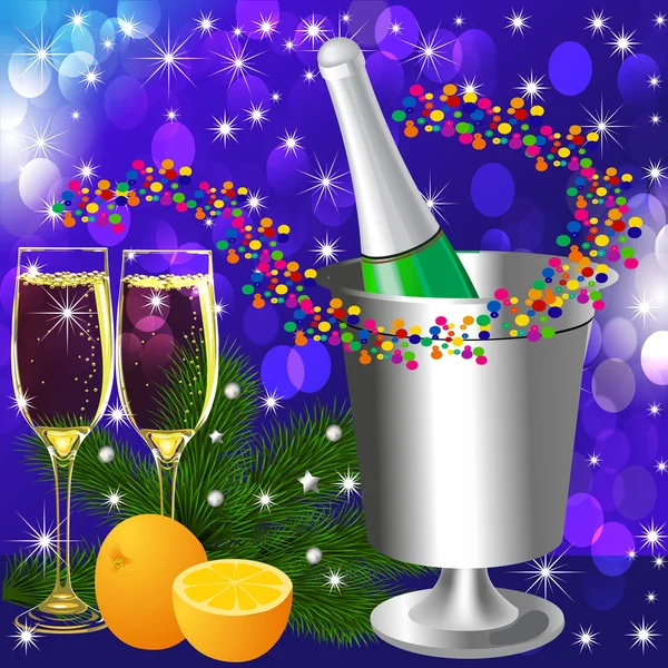 Festive background with wine goblet and orange — Stock Vector