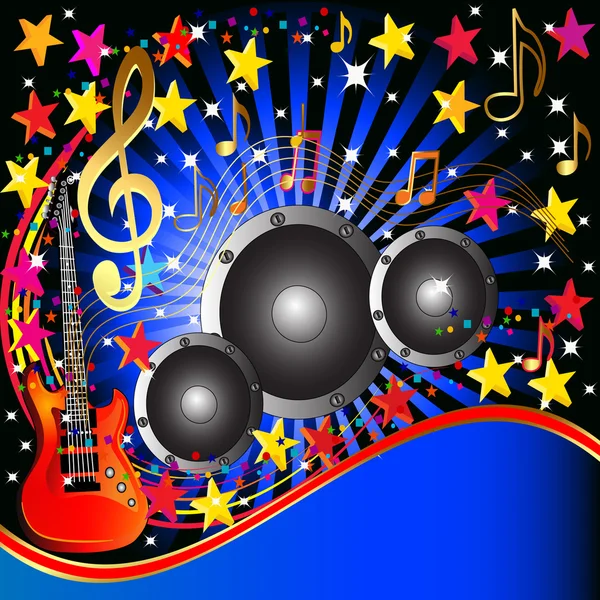 Music background with guitar speaker and stars — Stock Vector