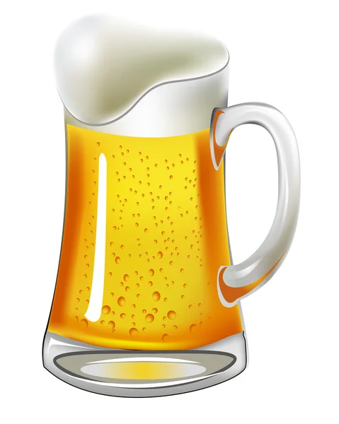 Öl med blåsan i glas mugg på vit — Stock vektor