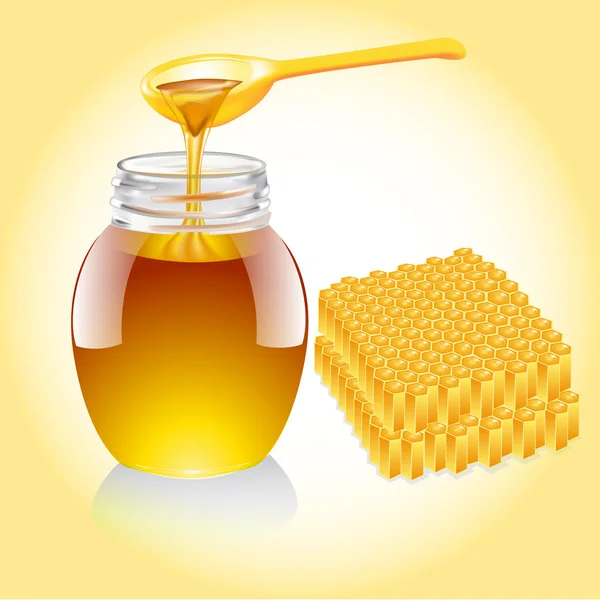 Corrente de mel de colher e favo de mel — Vetor de Stock