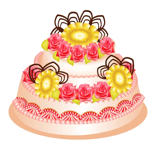 Festive cake with cream flower on white — Stock Vector