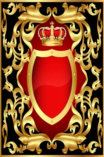 Fondo con escudo patrón de oro y corona — Archivo Imágenes Vectoriales