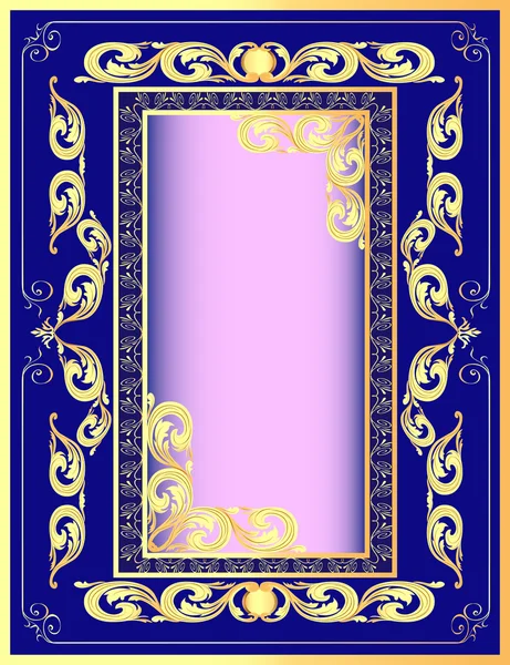 Een donkerblauw achtergrond een frame met een gouden patroon — Stockvector