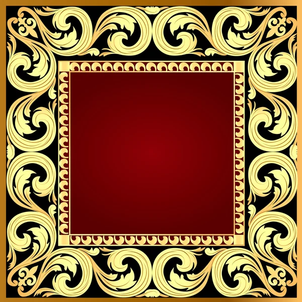 Een rode achtergrond een frame met een gouden ornament — Stockvector