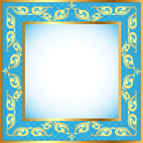 Een blauwe achtergrond een frame met een gouden patroon — Stockvector