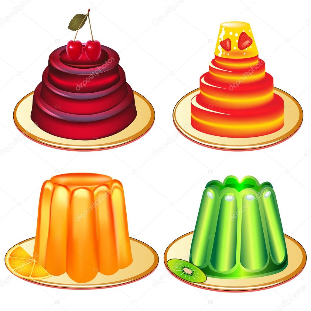 A set of desserts of jelly on plates