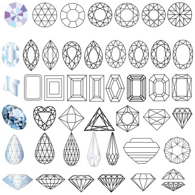 Cut precious gem stones set of forms