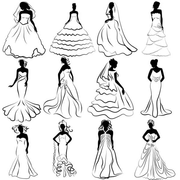 Kit silhouette of the brides in wedding charge — Stock Vector